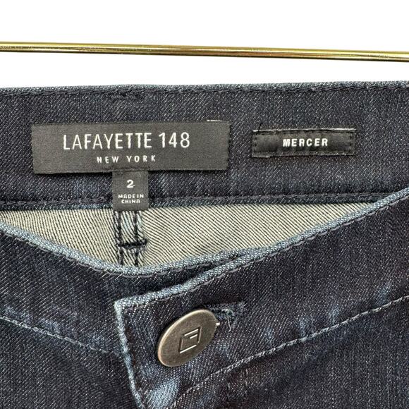 Lafayette 148 New York Mercer Dark Wash Stretch Denim Mid Rise Skinny Jeans - Picture 6 of 7